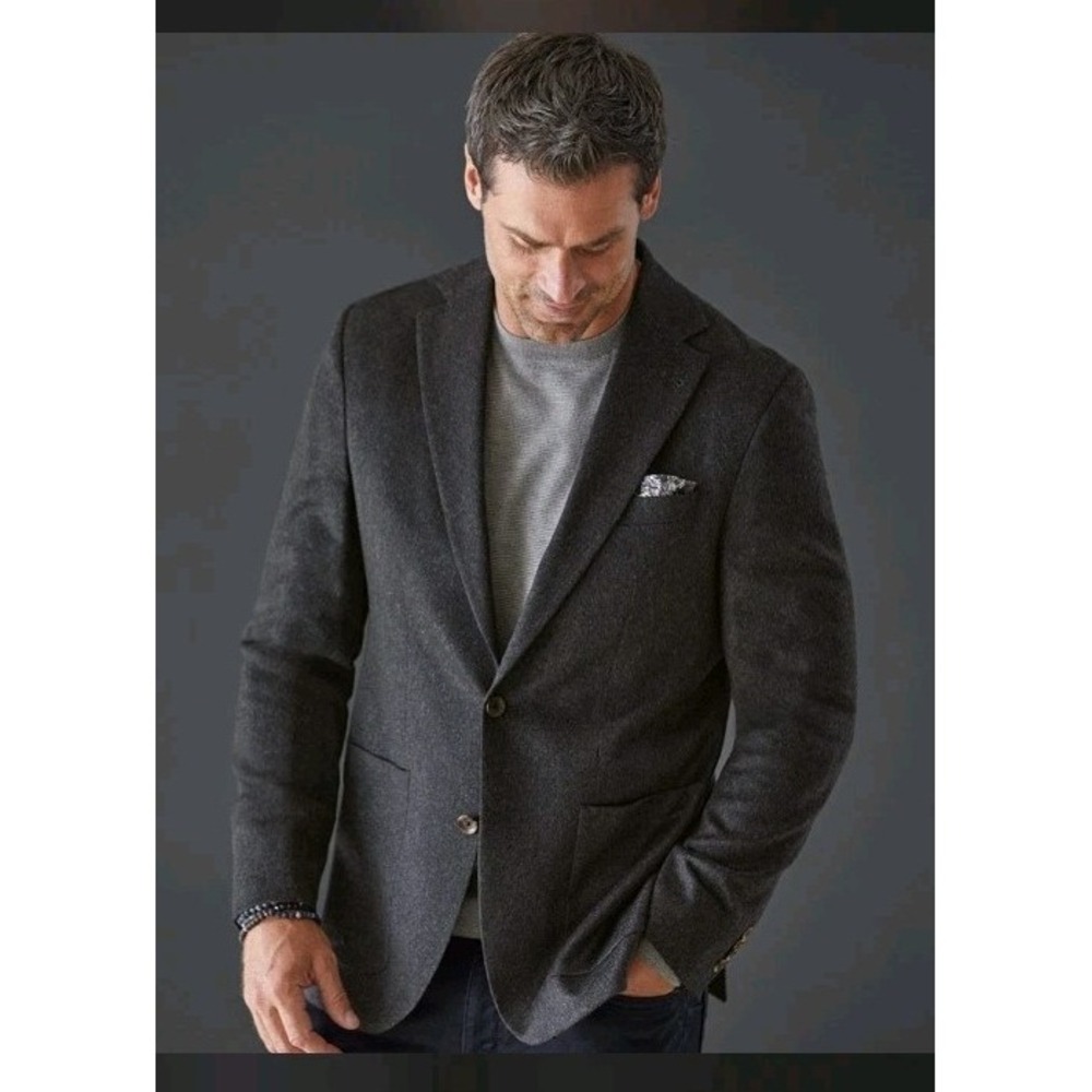 Lauren Ralph Lauren Mens Sport Coat Blazer 46L Gray Wool Tweed Plaid Lining